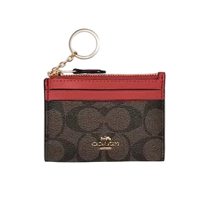 PORTA TARJETA COACH CW870 WALNUT TRUE RED