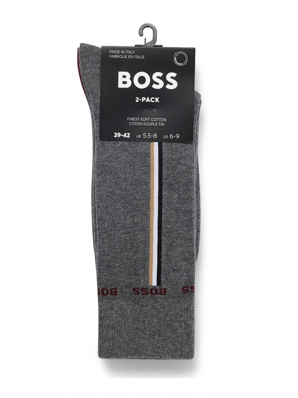 MEDIAS BOSS GRIS CON LINEAS 2 PACK