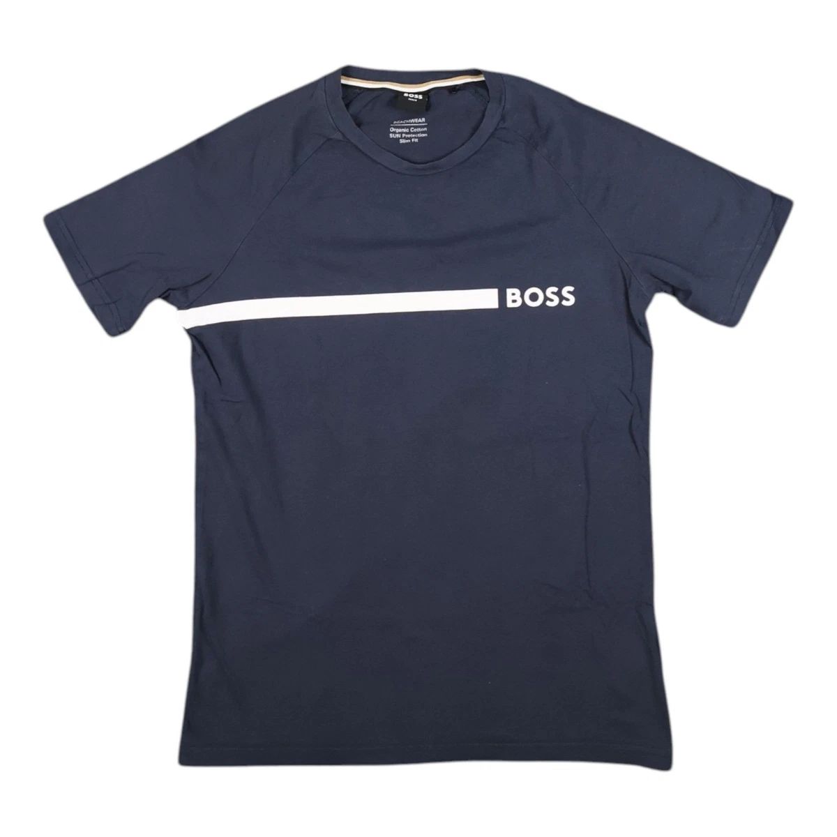 FRANELA BOSS AZUL Y RAYA BLANCA SLIM FIT